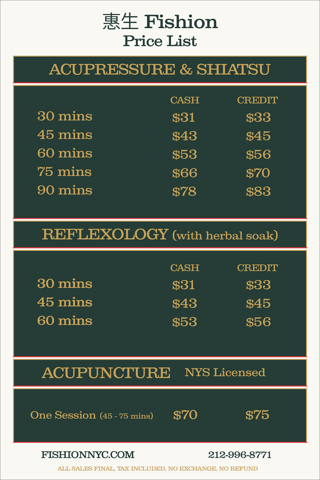 Fishion Price List